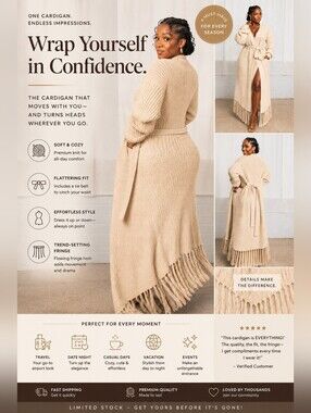 Womens Cardigan Cream Floor Length Tall Girl Friendly